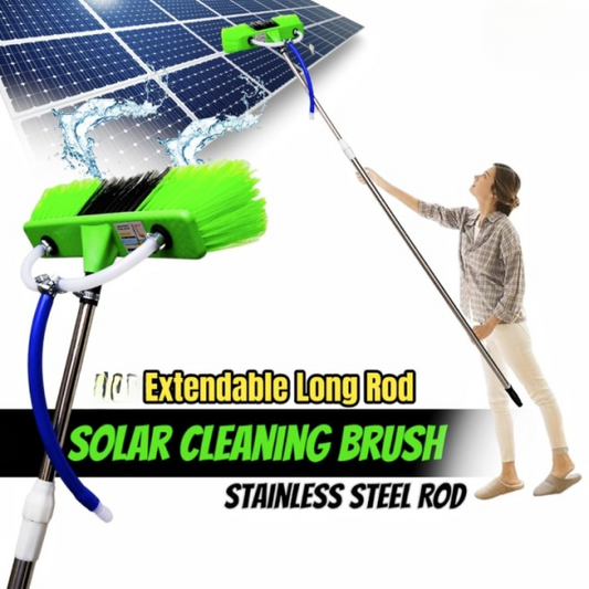 6ft Extendable  Steel Solar Panel Cleaning Brush With Water Flow System Long Reach Rod, Soft Bristle Head For Streak-free, Efficient Solar Panel Maintenance