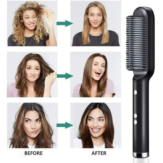 Hair Straightener Iron Brush Straight Hair Comb 2-in-1 Hair Straightener Curling Professional Styling Brush Hair Curler & Straightener For Women