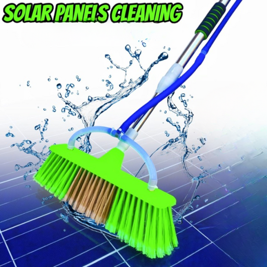 6ft Extendable  Steel Solar Panel Cleaning Brush With Water Flow System Long Reach Rod, Soft Bristle Head For Streak-free, Efficient Solar Panel Maintenance