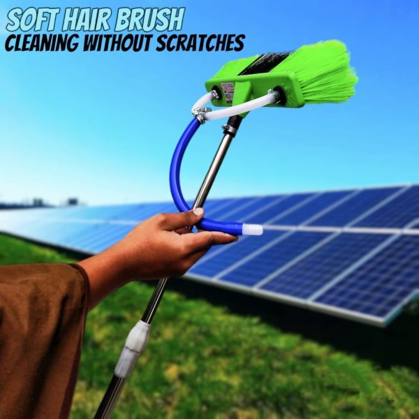 6ft Extendable  Steel Solar Panel Cleaning Brush With Water Flow System Long Reach Rod, Soft Bristle Head For Streak-free, Efficient Solar Panel Maintenance