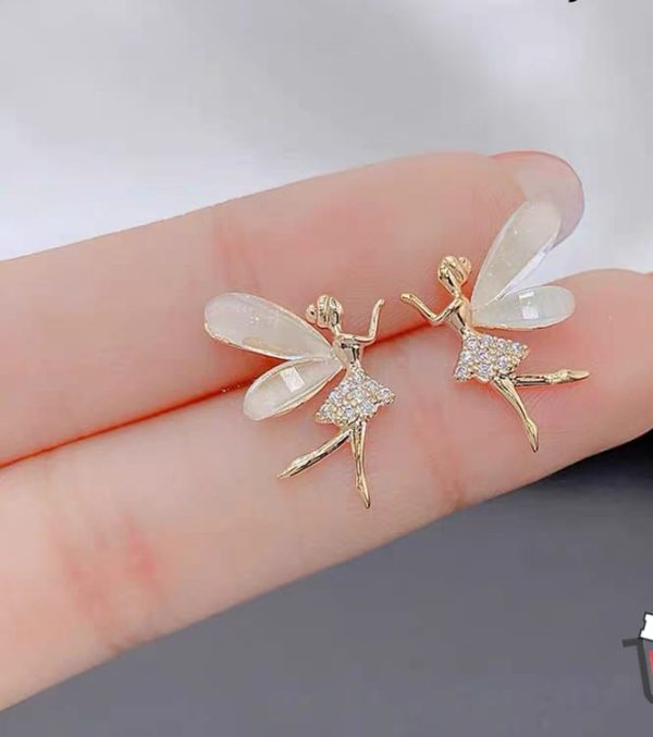 Cute Flower Wings Elf Stud Earring For Women Girls Design Zircon Fairy Exquisite Earring Jewelry