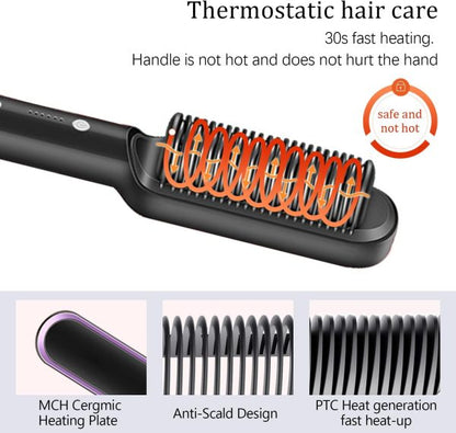 Hair Straightener Iron Brush Straight Hair Comb 2-in-1 Hair Straightener Curling Professional Styling Brush Hair Curler & Straightener For Women