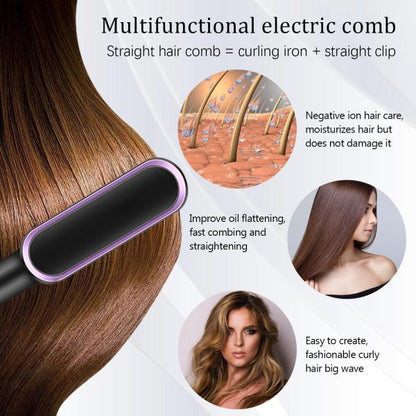 Hair Straightener Iron Brush Straight Hair Comb 2-in-1 Hair Straightener Curling Professional Styling Brush Hair Curler & Straightener For Women