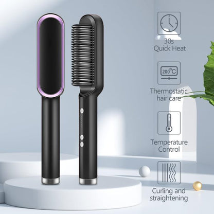 Hair Straightener Iron Brush Straight Hair Comb 2-in-1 Hair Straightener Curling Professional Styling Brush Hair Curler & Straightener For Women